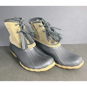 Sperry Saltwater Duck Boots Womens Size 7 Green Corduroy Leather Tassels